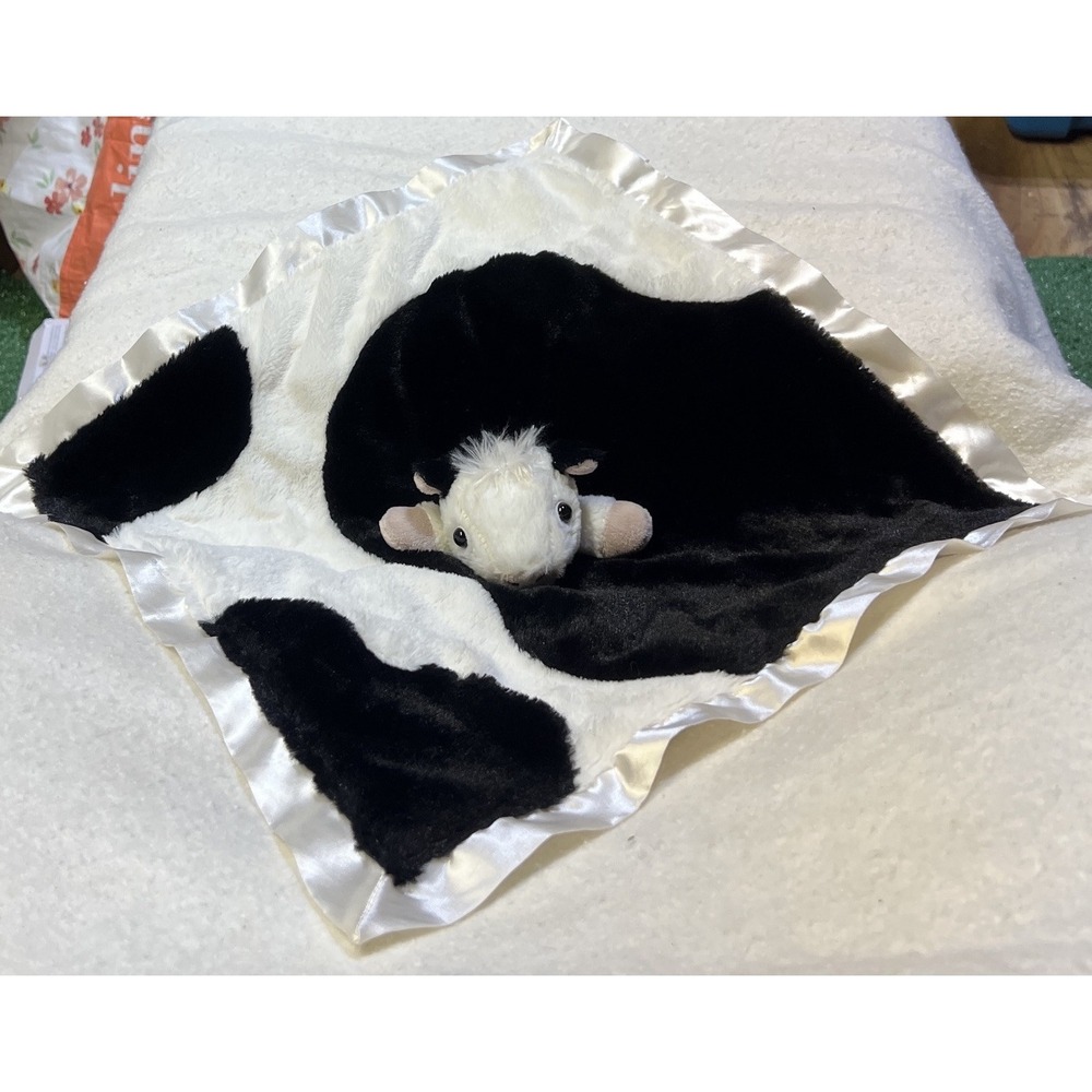 Hallmark Cow Lovey Security Blanket Black White Plush Satin Trim Stuff Animal